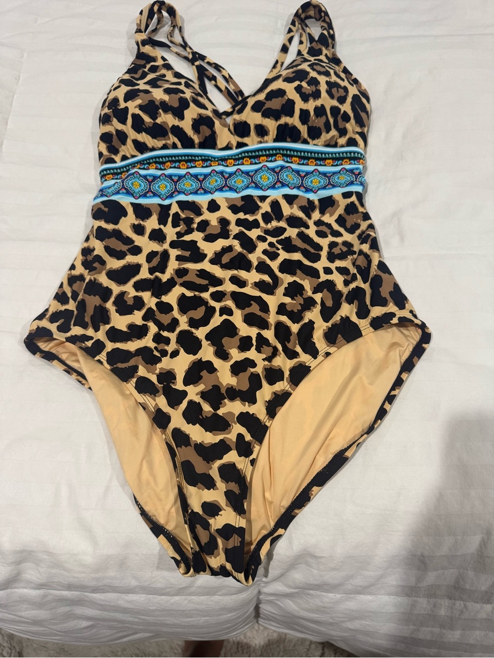 Nordstrom Leopard-Print One-Piece Swimsuit with Turquoise Beaded Band